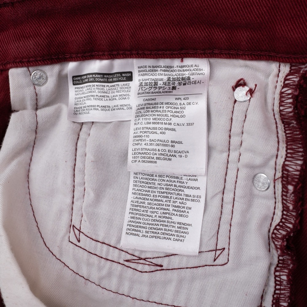 Levi's 511 Slim Fit Pants Mens 34x32 Burgundy Red Excellent Stretch Denim - Picture 9 of 11